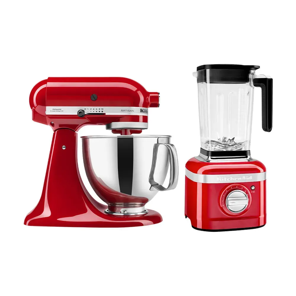 Batedeira planetária e liquidificador KitchenAid vermelhos